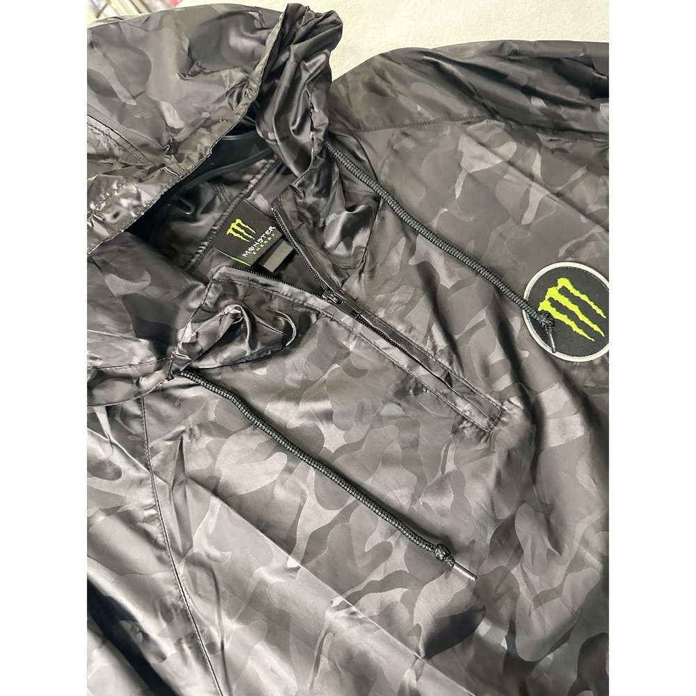 Monster Energy Camo Jacket Hooded Quarter Zip Windbreaker Black 2XL